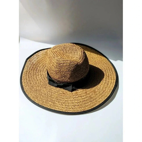 BTB Los Angeles Women's Cassie Straw Wide Brim Sun Hat in Sand/Brown Size L - Picture 2 of 5